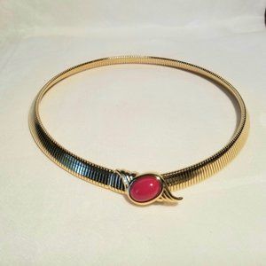 Monet Goldtone Choker Necklace with Red Stone